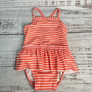 Moon and Back by Hanna Andersson Girls' 6-12M 1-Piece Swimsuit Coral Stripe NWOT